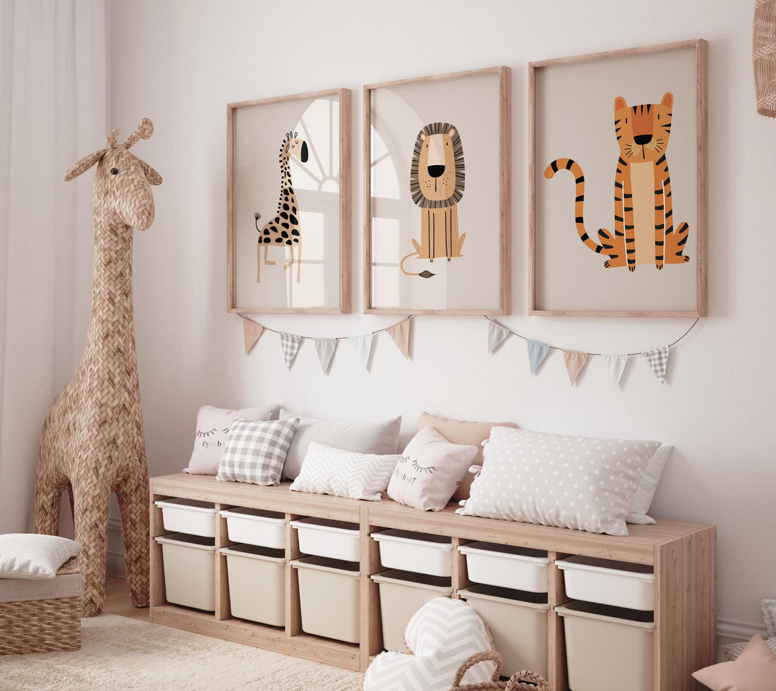 Safari Nursery Wall Prints, Boho Nursery Prints, jungle animals, Sage Green Nursery Art, animal Nursery Decor, animal prints