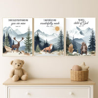 Woodland Nursery Decor: Mountain Wall Art, Sage Green Forest Print