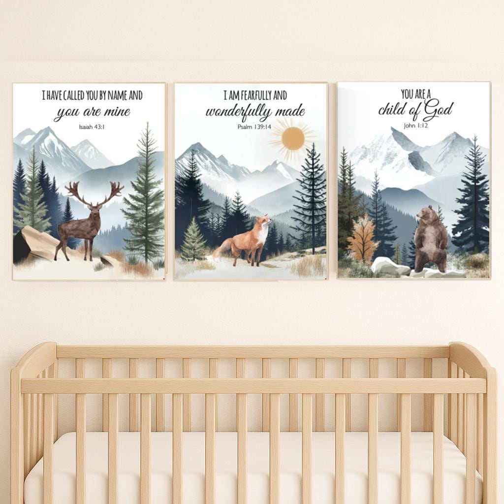 Woodland Nursery Decor: Mountain Wall Art, Sage Green Forest Print