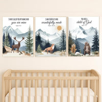 Woodland Nursery Decor: Mountain Wall Art, Sage Green Forest Print