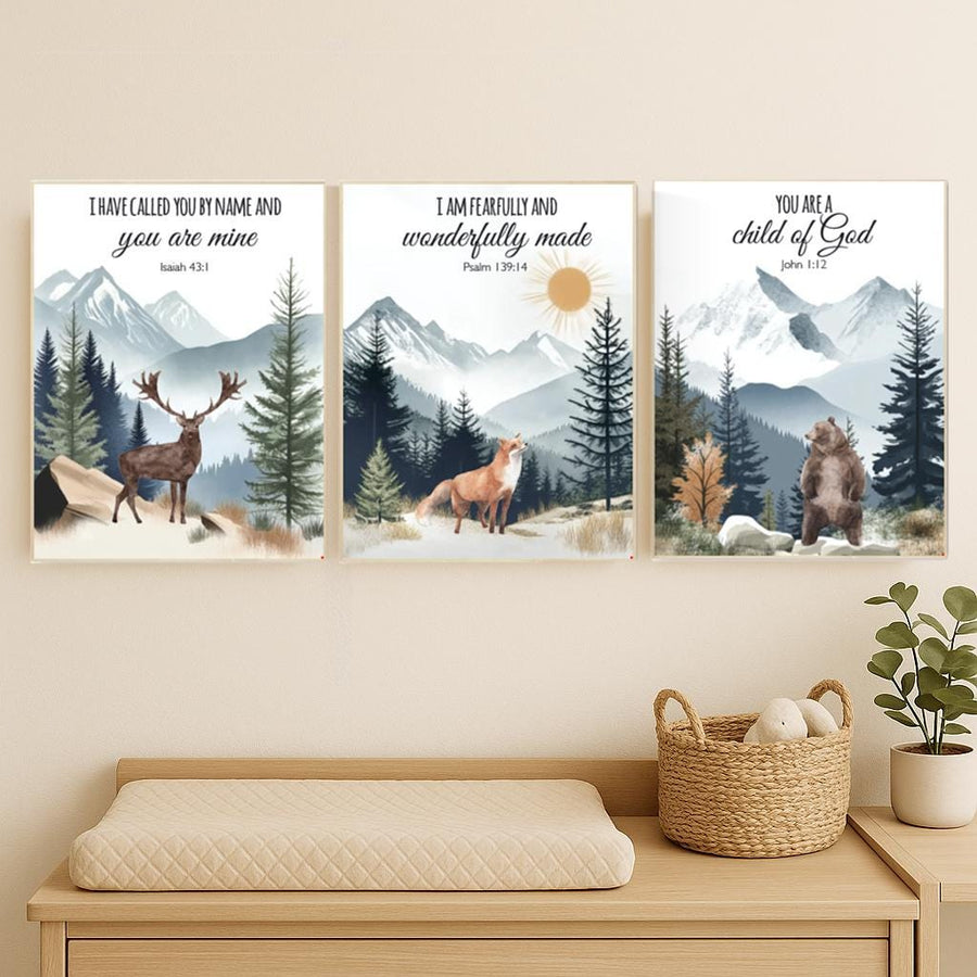 Woodland Nursery Decor: Mountain Wall Art, Sage Green Forest Print