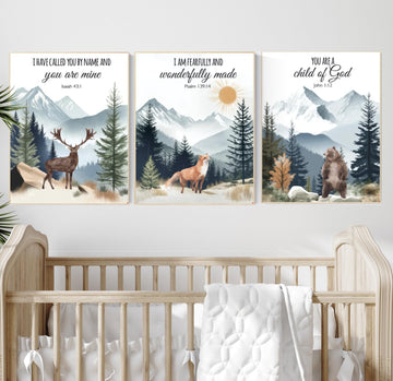 Woodland Nursery Decor: Mountain Wall Art, Sage Green Forest Print
