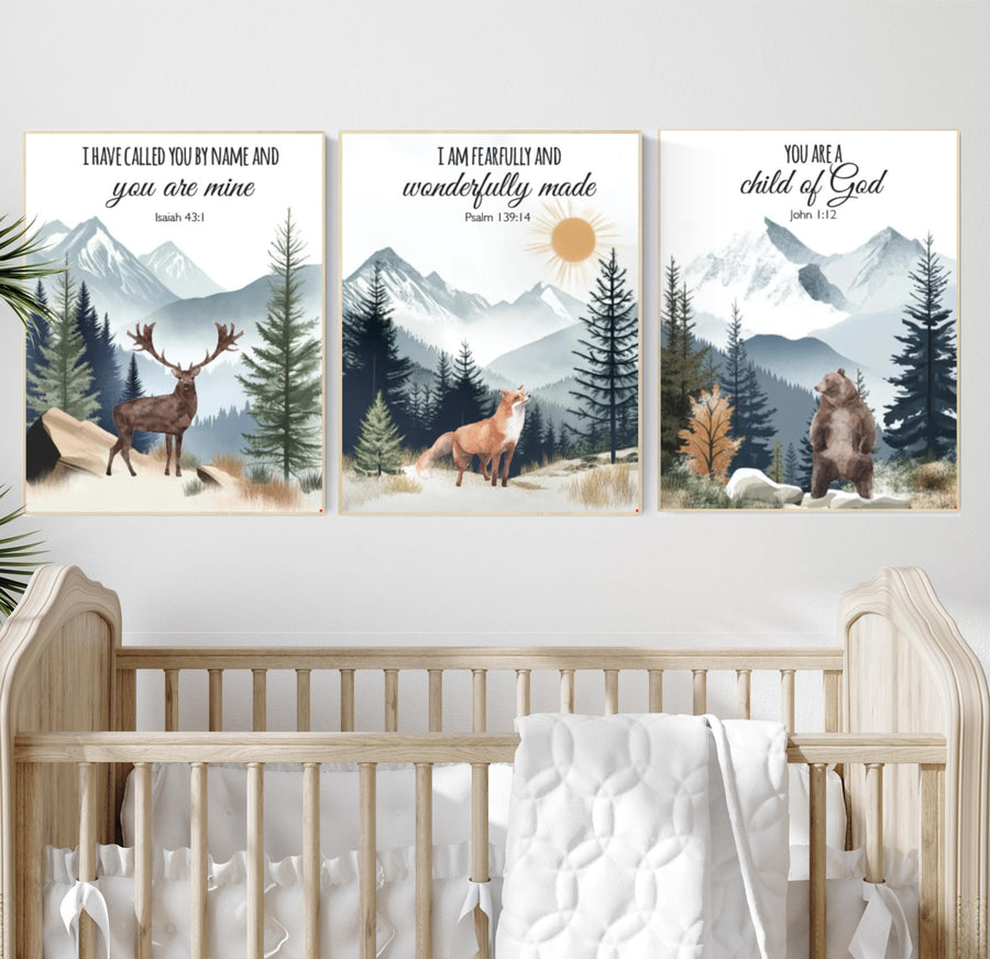 Woodland Nursery Decor: Mountain Wall Art, Sage Green Forest Print