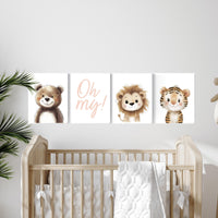 Safari Nursery Art Prints: Lion, Tiger, Bear - Jungle Animal Decor