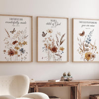 Wildflower Nursery Wall Art: Boho Floral Decor, Christian Verse