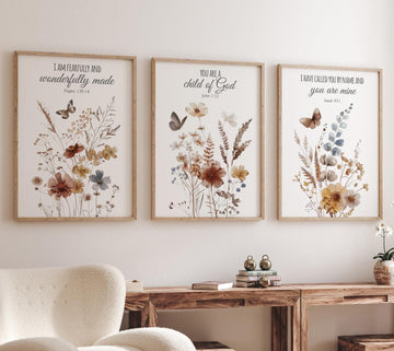 Wildflower Nursery Wall Art: Boho Floral Decor, Christian Verse