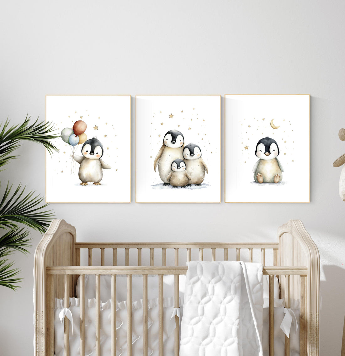 Penguin Nursery Art Prints - Gender Neutral Baby Room Decor Set