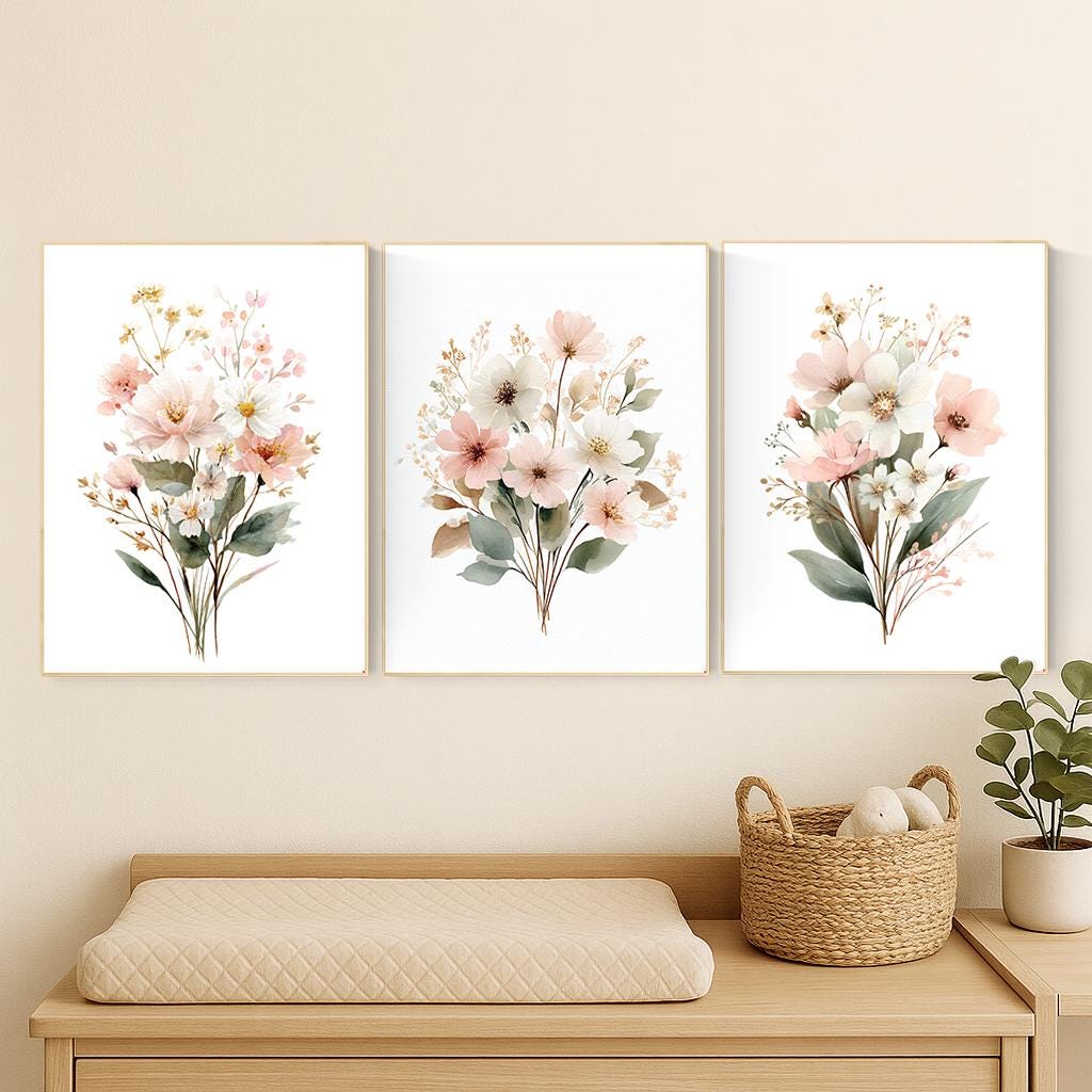 Blush Floral Nursery Print: Boho Flower Bouquet Watercolor Art