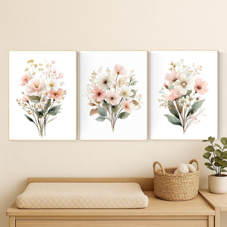 Blush Floral Nursery Print: Boho Flower Bouquet Watercolor Art