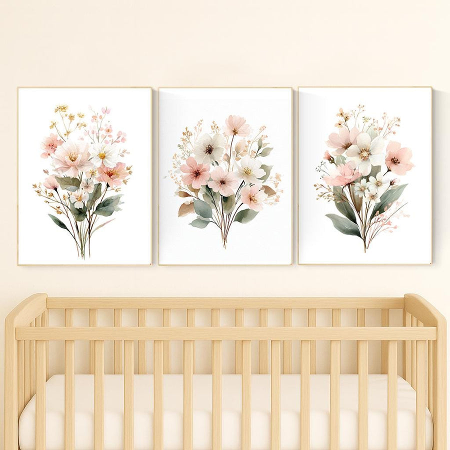 Blush Floral Nursery Print: Boho Flower Bouquet Watercolor Art