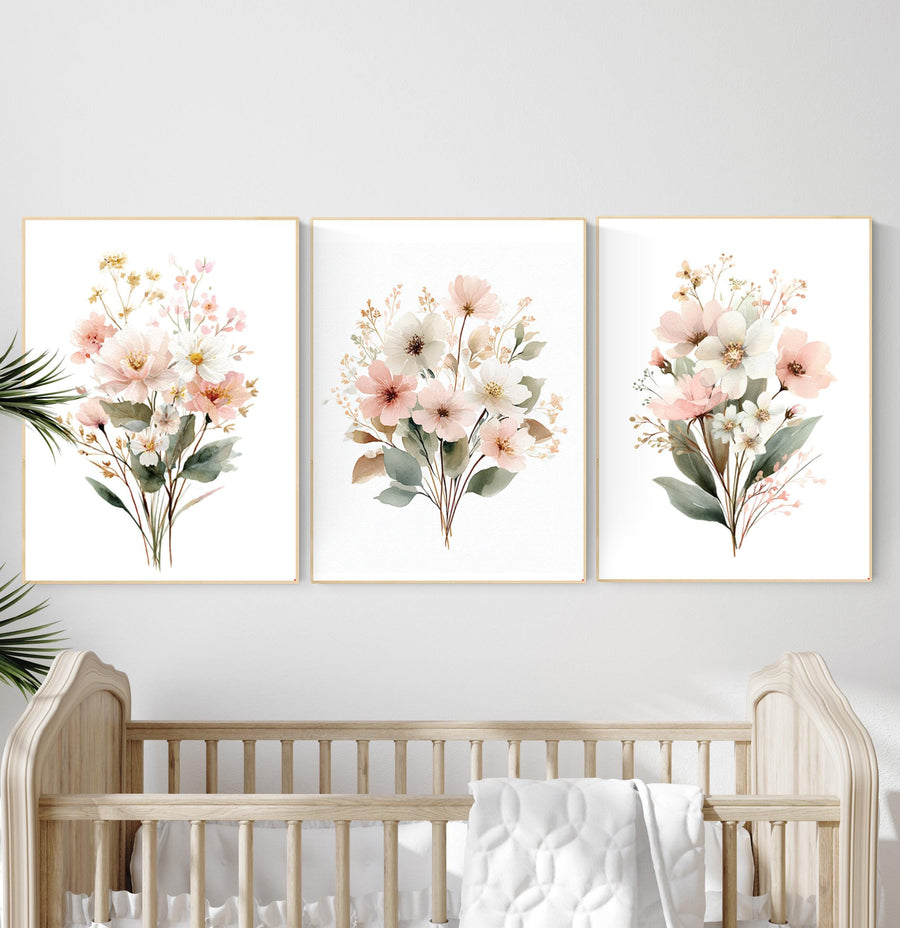 Blush Floral Nursery Print: Boho Flower Bouquet Watercolor Art