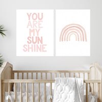 Boho Rainbow Nursery Print: Blush Pink Sunshine Art