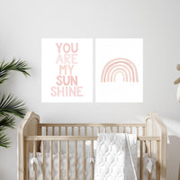 Boho Rainbow Nursery Print: Blush Pink Sunshine Art
