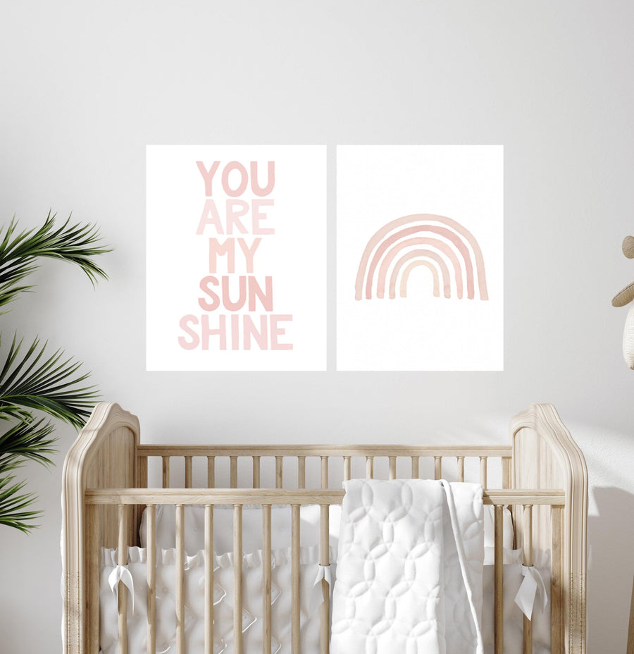Boho Rainbow Nursery Print: Blush Pink Sunshine Art