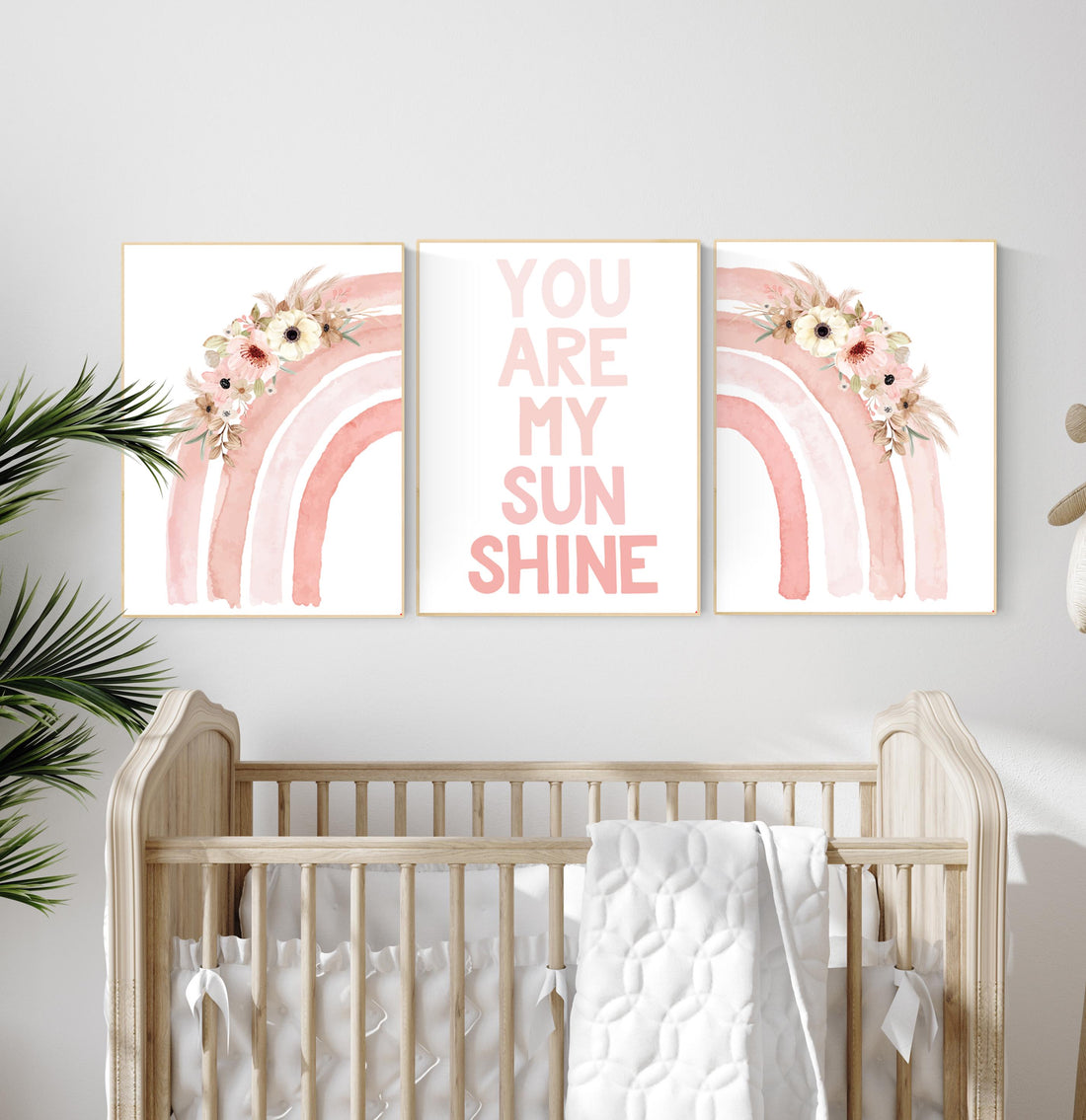 Floral Rainbow Nursery Art Prints - Boho Baby Girl Decor Set