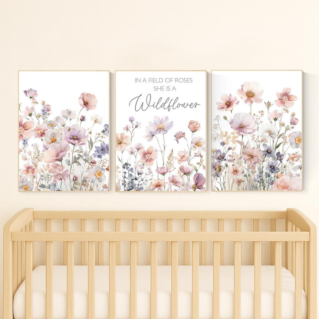Wildflower Nursery Art Prints Set: Boho Baby Girl Room Decor
