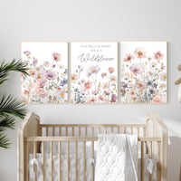 Wildflower Nursery Art Prints Set: Boho Baby Girl Room Decor