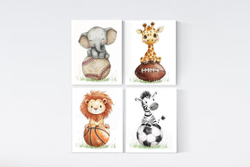 Sports Safari Nursery Art: Baby Boy Animal Prints