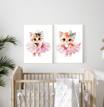 Ballerina Kitten Nursery Print: Ballet Cat Art, Baby Girl Room Decor