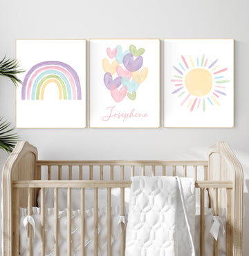 Nursery prints rainbow, girl nursery, pastel nursery, Nursery decor girl, nursery wall art, rainbow print, flower nursery, boho prints