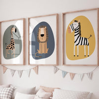 Safari Nursery Prints: Boho Jungle Animals, Earth Tones, Set of 3