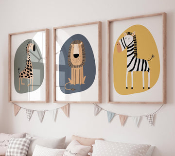 Safari Nursery Prints: Boho Jungle Animals, Earth Tones, Set of 3
