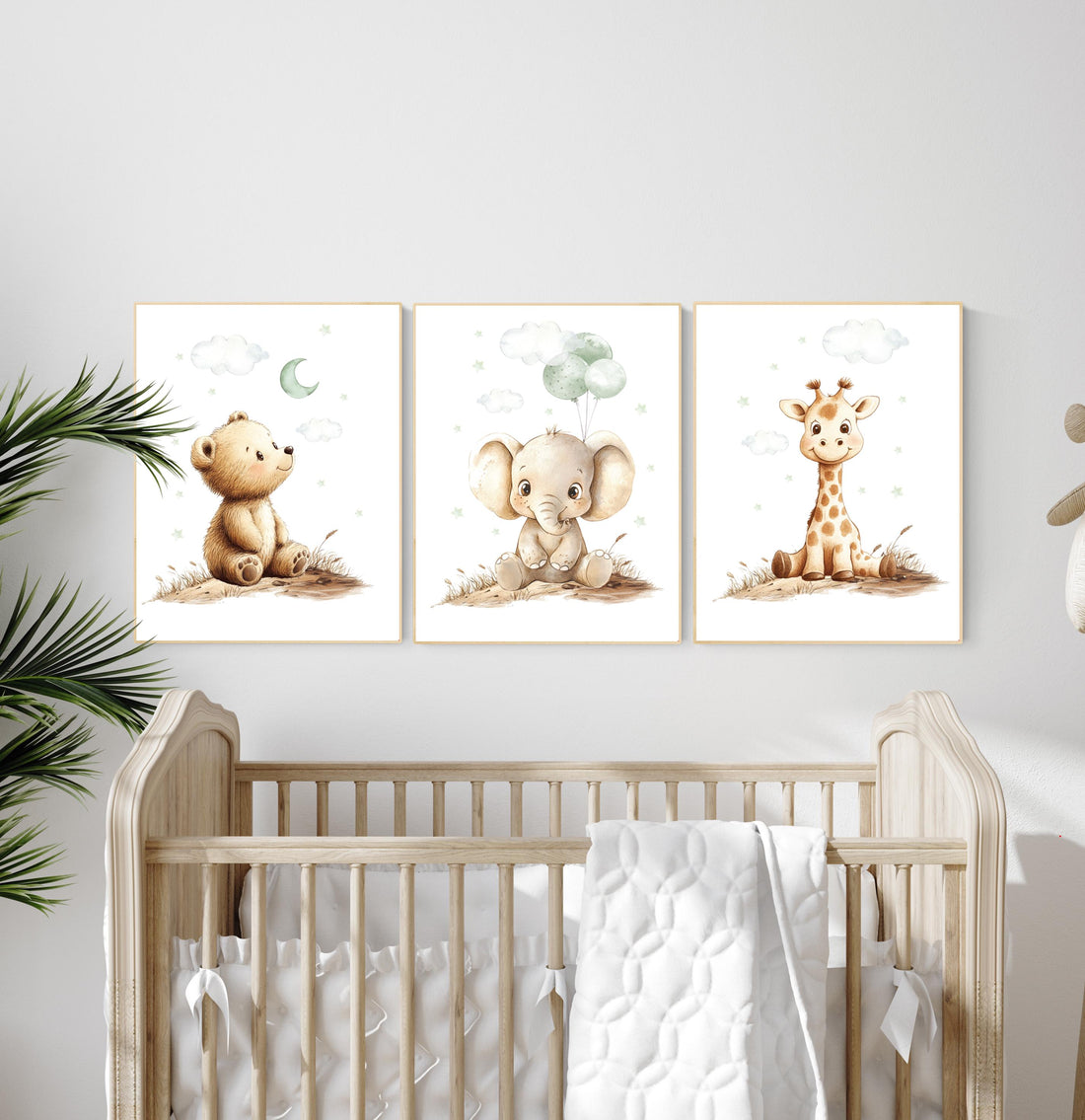Nursery wall art animals, green nursery, gender neutral nursery, sage green, baby room decor, bear, elephant, giraffe, animal prints