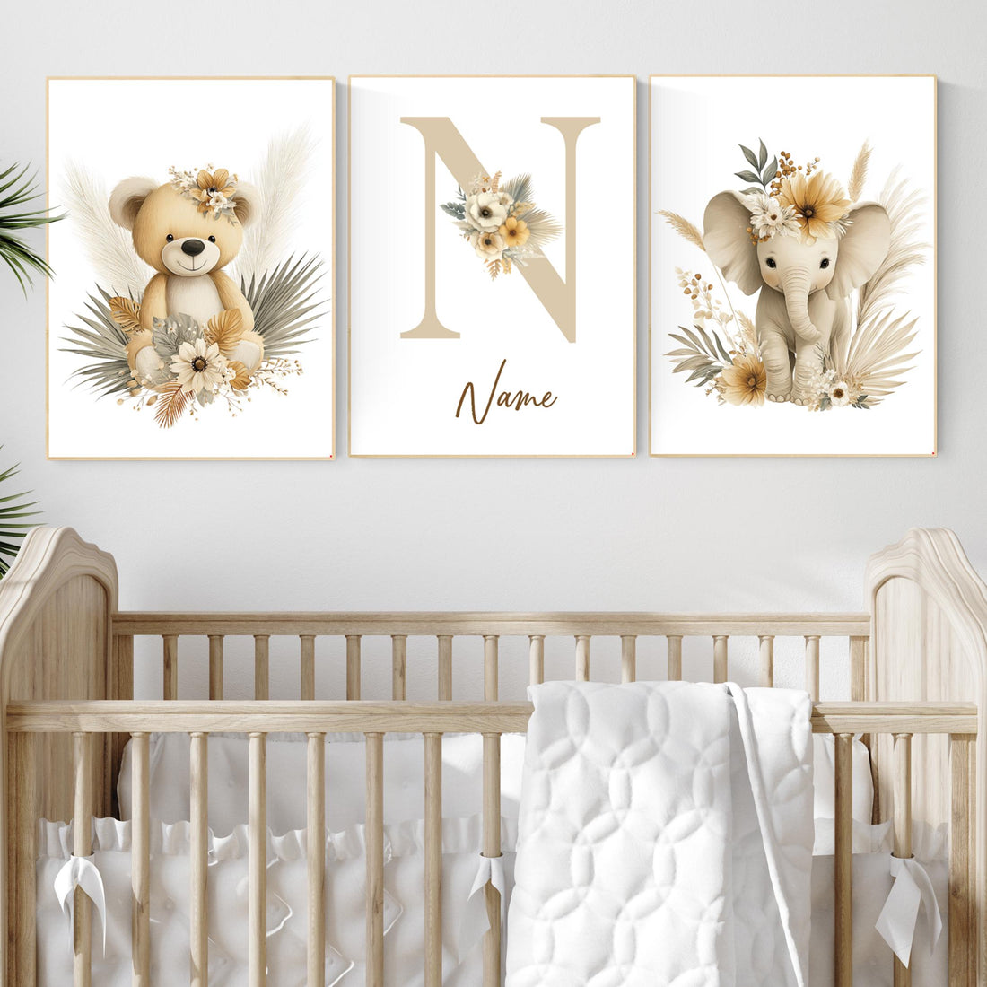 Boho Safari Nursery Prints: Bear, Giraffe, Elephant - Set of 3