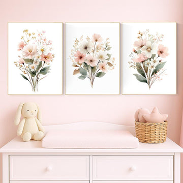 Blush Floral Nursery Print: Boho Flower Bouquet Watercolor Art
