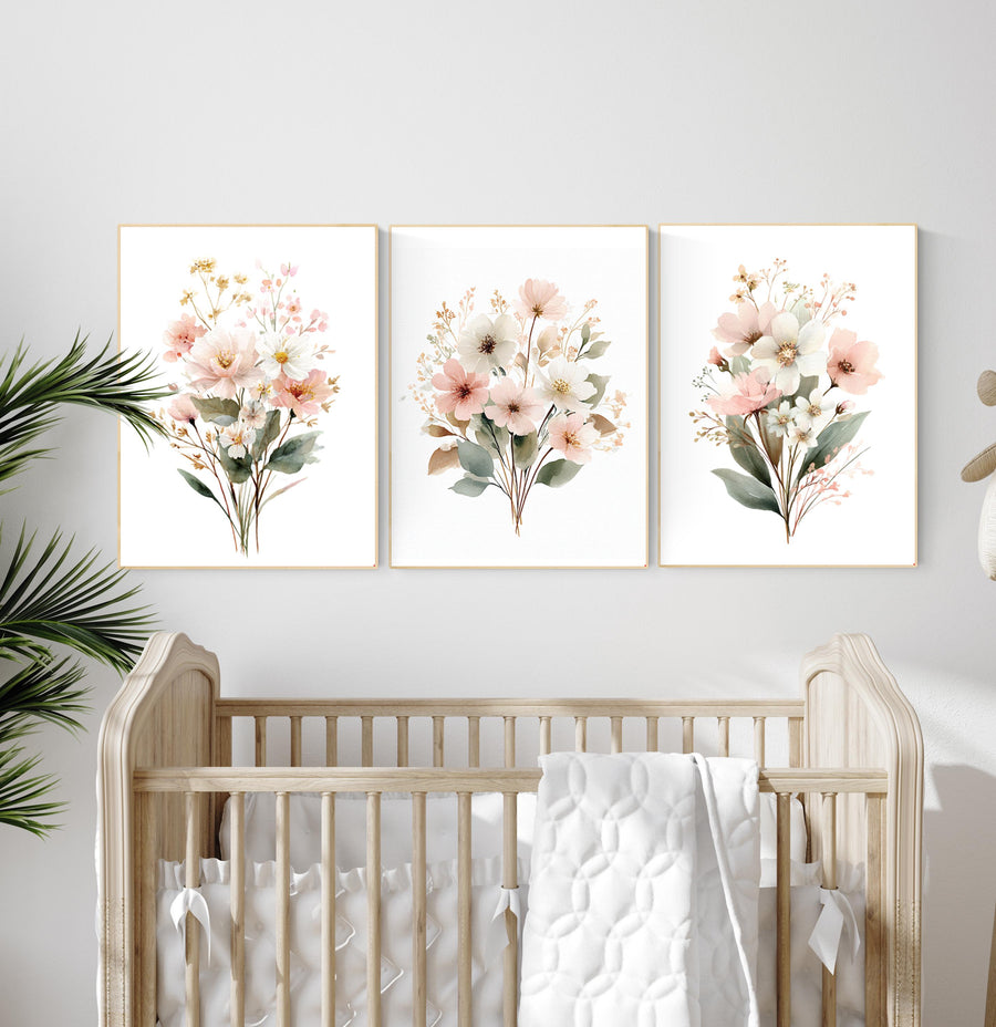 Blush Floral Nursery Print: Boho Flower Bouquet Watercolor Art