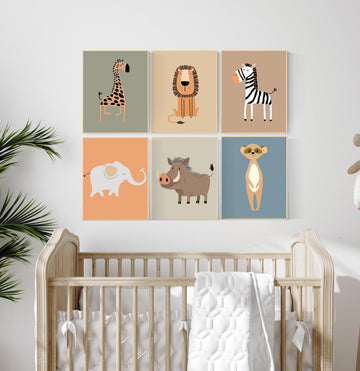 Safari Nursery Prints Set: Modern Jungle Animals Wall Art