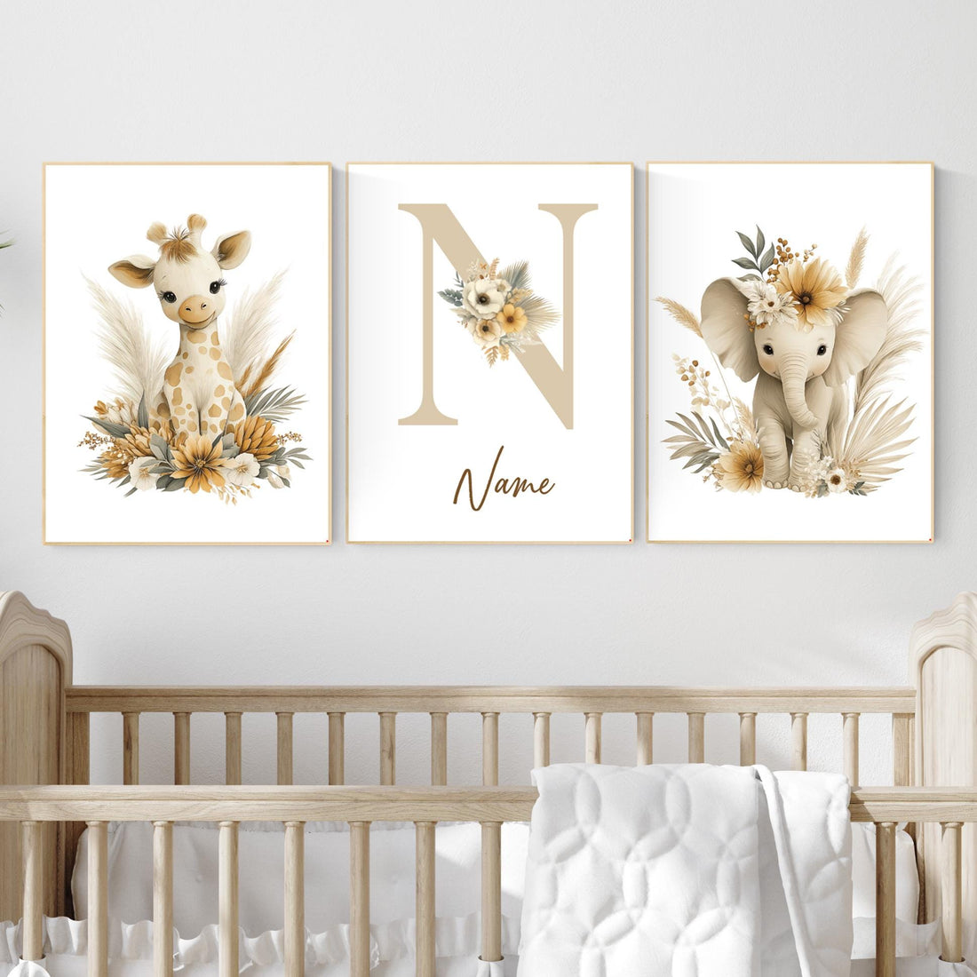 Boho Safari Nursery Prints: Giraffe, Elephant, Personalized Nursery