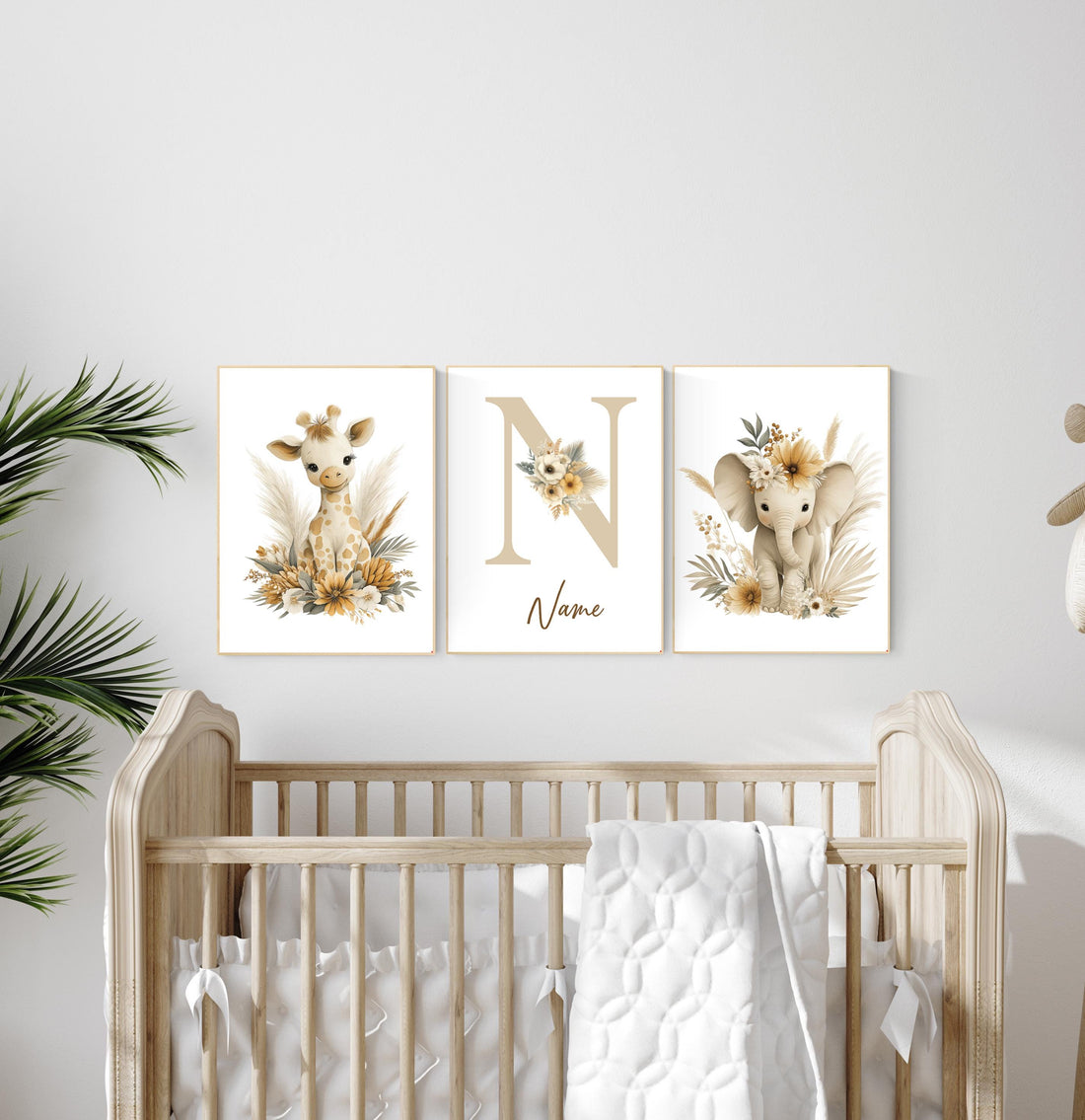 Boho Safari Nursery Prints: Giraffe, Elephant, Personalized Nursery