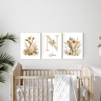 Boho Safari Nursery Prints: Giraffe, Elephant, Personalized Nursery