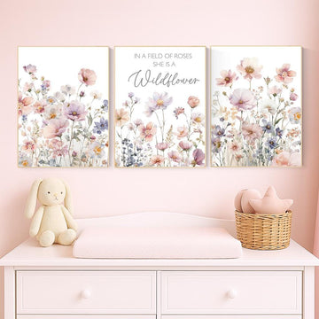Wildflower Nursery Art Prints Set: Boho Baby Girl Room Decor