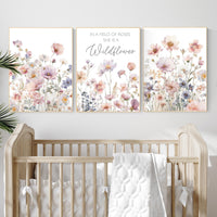Wildflower Nursery Art Prints Set: Boho Baby Girl Room Decor