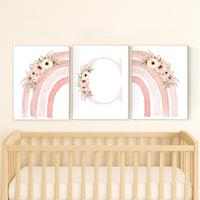 Floral Rainbow Nursery Art Prints - Boho Baby Girl Decor Set