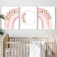 Floral Rainbow Nursery Art Prints - Boho Baby Girl Decor Set