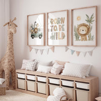 Safari Nursery Art Prints: Jeep, Lion, 'Born to Be Wild' - Set of 3