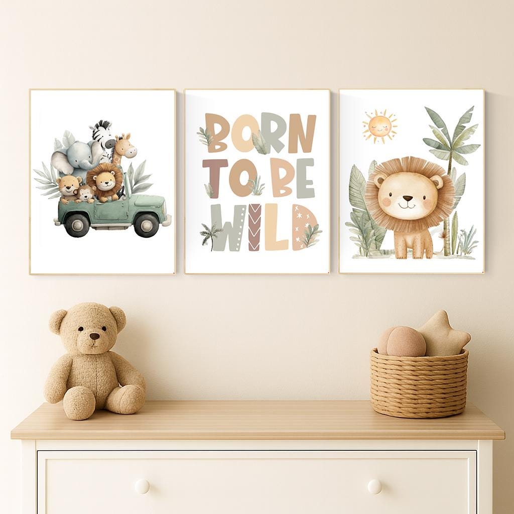 Safari Nursery Art Prints: Jeep, Lion, &