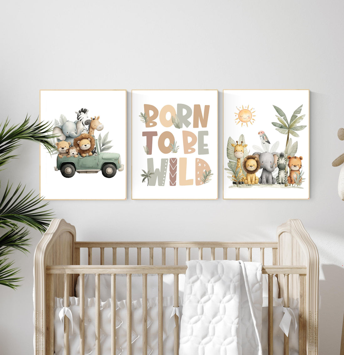 Safari Nursery Art Prints: Jungle Animals, Jeep, Lion, "Born to Be Wild"