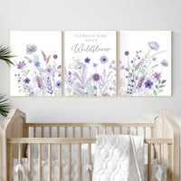 Purple flower nursery decor, wildflower nursery, girls room decor, Nursery decor girl purple, lavender nursery, lilac nursery, girls room