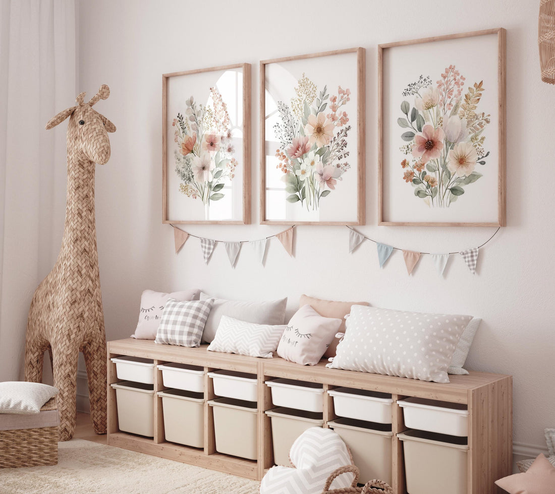Boho Botanical Prints, girl nursery decor, Wildflower Nursery, floral nursery, blush pink, Wild Flowers, Flower Nursery, blush nursery