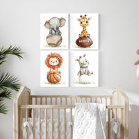 Sports Nursery Prints: Safari Animals Playing Baseball, Football, Golf