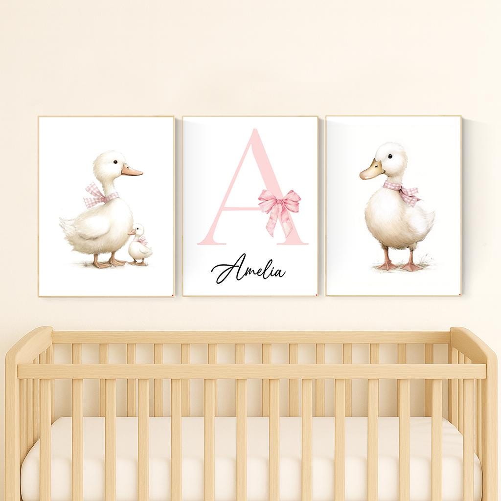 Duck Nursery Wall Art: Personalized Baby Girl Name Print