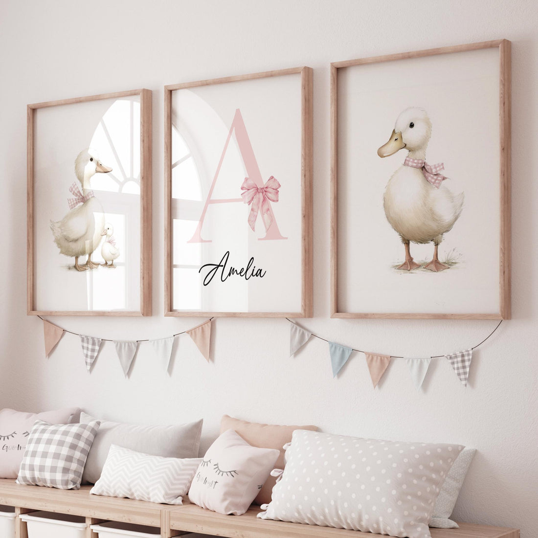Duck Nursery Wall Art: Personalized Baby Girl Name Print