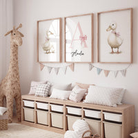 Duck Nursery Wall Art: Personalized Baby Girl Name Print