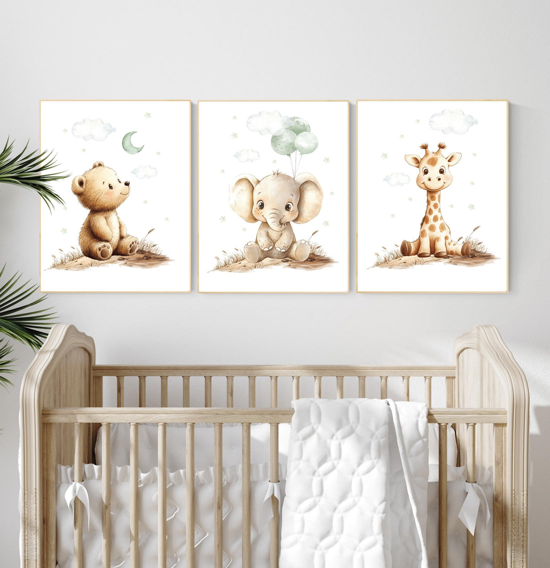Nursery wall art animals, green nursery, gender neutral nursery, sage green, baby room decor, bear, elephant, giraffe, animal prints