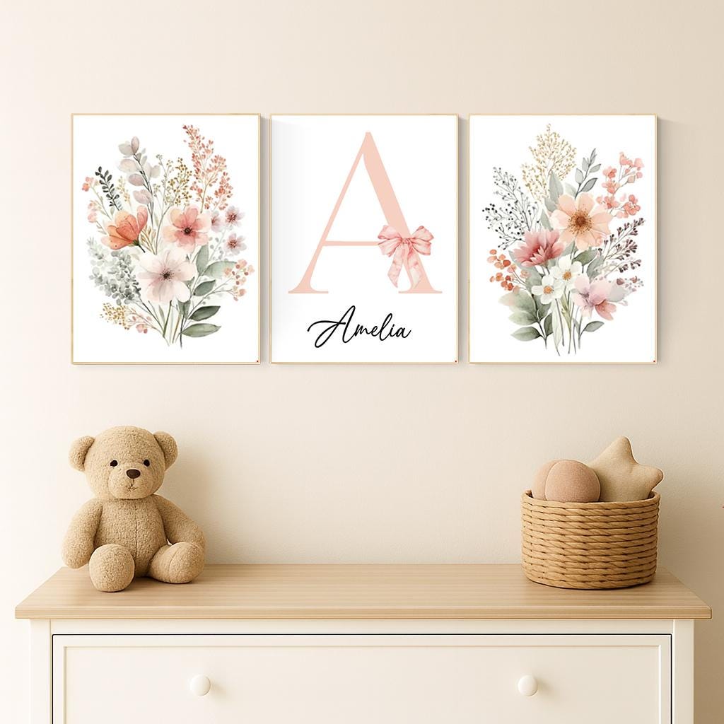Blush Pink Wildflower Nursery Prints: Boho Botanical Decor