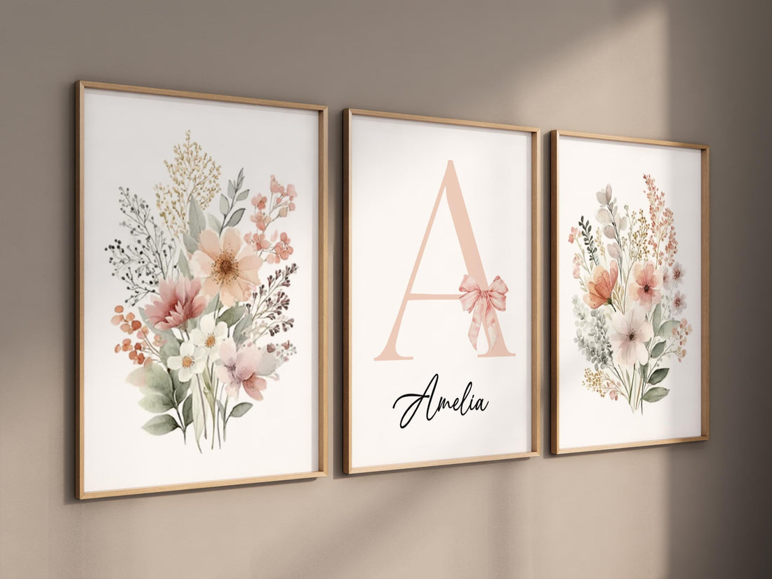 Blush Pink Wildflower Nursery Prints: Boho Botanical Decor